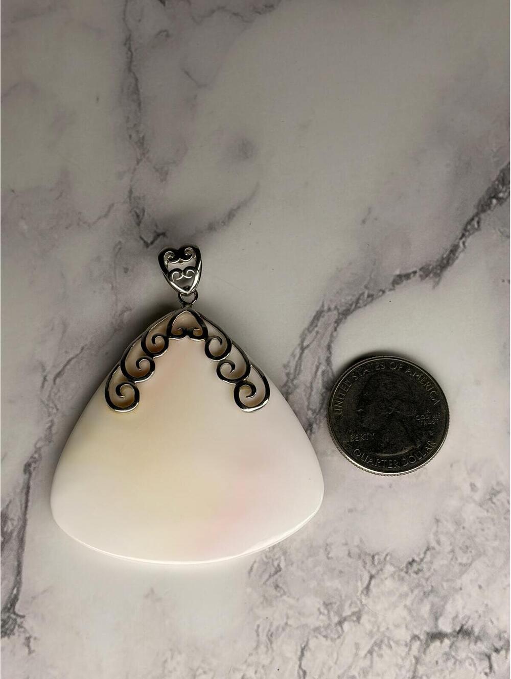 Pink Conch Shell‎ Pendant Sterling Silver 925 Large Statement Necklace Charm - Picture 4 of 5